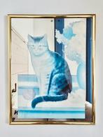 Vintage 70s 80s kat katten spiegel lijst goud blauw kitsch, Ophalen, Minder dan 50 cm, Zo goed als nieuw, Minder dan 100 cm
