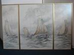 Triptiek van schepen - aquarel van Jan Gooselink, Antiek en Kunst, Ophalen of Verzenden