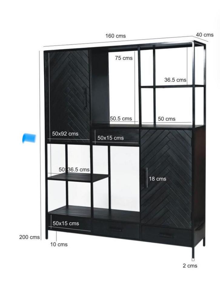 Mangohouten Wandkast Visgraat, Huis en Inrichting, Kasten | Boekenkasten, Gebruikt, 150 tot 200 cm, 200 cm of meer, 25 tot 50 cm