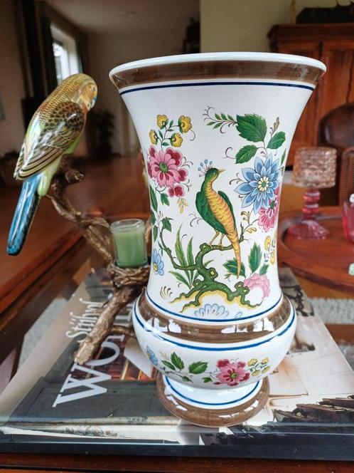 Brocante Vaas met Vogel motief Modica handwerk, Antiek en Kunst, Curiosa en Brocante, Ophalen of Verzenden