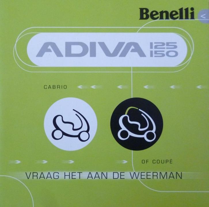 Folder BENELLI Adiva 125/ 150 Cabrio of coupe 2001, Motoren, Handleidingen en Instructieboekjes, Overige merken, Ophalen of Verzenden