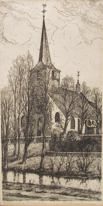 Marius Janssen (1885-1957): “Hillegersberg Dorpskerk”, ets beschikbaar voor biedingen