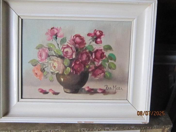 Leuk Klein Rozen schilderijtje van R. van der Meer, Antiek en Kunst, Kunst | Schilderijen | Klassiek, Ophalen