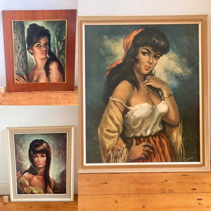 4 stuks Carmen Torino Tina J.H. Lynch grote XL schilderijen, Verzamelen, Retro, Huis en Inrichting, Ophalen of Verzenden