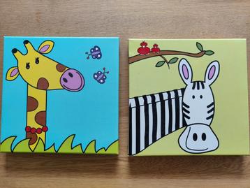 2 vrolijke canvas schilderijen voor de kinderkamer beschikbaar voor biedingen