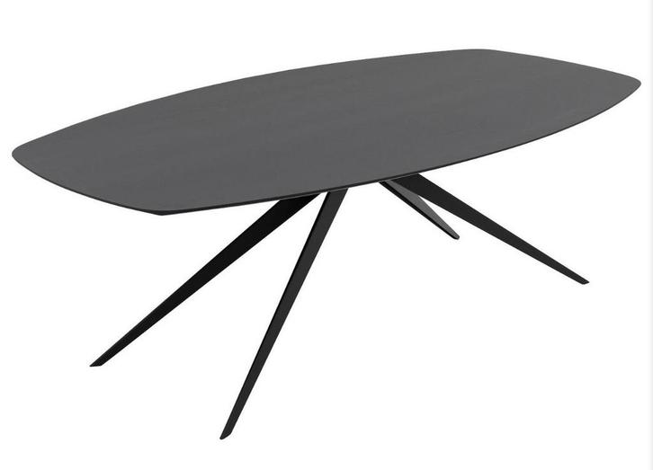 Goossens eettafel deens semi ovaal zwart eikenhout Japandi, Huis en Inrichting, Tafels | Eettafels, Zo goed als nieuw, 100 tot 150 cm