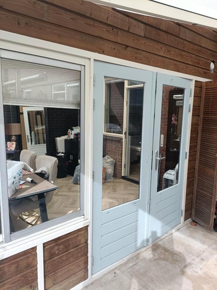 Kozijn twee openslaande deuren schuiframen, Doe-het-zelf en Verbouw, Kozijnen en Schuifpuien, Gebruikt, Deurkozijn, Hout, Ophalen of Verzenden