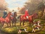 Paarden op jacht schilderij super mooi 120 x 100, Antiek en Kunst, Ophalen of Verzenden
