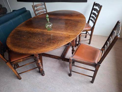 Unieke antieke eiken Engelse eethoek met 4 ladderstoelen, Antiek en Kunst, Antiek | Meubels | Stoelen en Banken, Ophalen