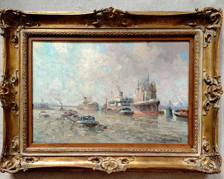 ==G J Delfgaauw 1882-1947 == fraai havengezicht ==, Antiek en Kunst, Kunst | Schilderijen | Klassiek, Ophalen