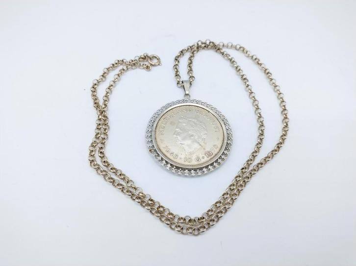 Zilveren jasseronketting met zilveren 10 gulden hanger., Sieraden, Tassen en Uiterlijk, Antieke sieraden, Hanger, Zilver, Verzenden