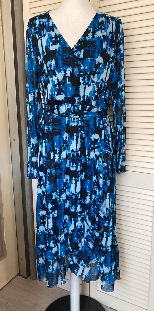 Nieuwe wikkeljurk xxl van mesh met grafische print en ruches, Kleding | Dames, Jurken, Nieuw, Maat 46/48 (XL) of groter, Blauw