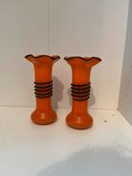 Retro Oranje Vaasjes - Set van 2, Oranje, Ophalen of Verzenden, Minder dan 50 cm, Glas