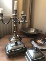 Tinnen kandelaar voor 4 dinerkaarsen, tafelkandelaar, Huis en Inrichting, Woonaccessoires | Kandelaars en Kaarsen, Ophalen, Zo goed als nieuw