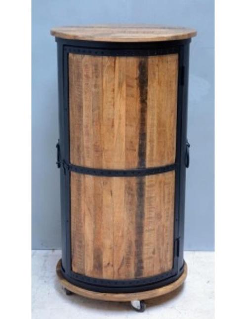 Drankkast op wielen, zwart staal + Mangohout, Huis en Inrichting, Woonaccessoires | Wijnrekken, Nieuw, 75 cm of meer, Hout, 25 flessen of meer
