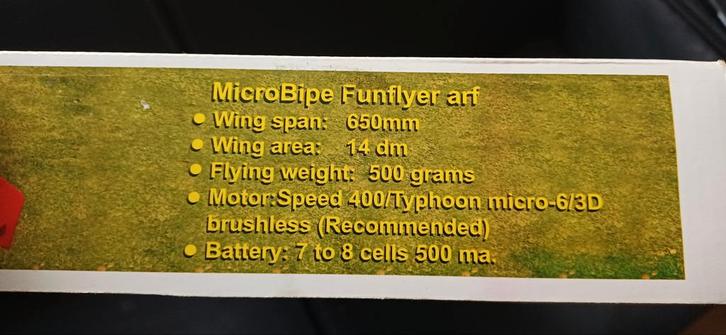 MicroBipe Funflyer ARF - Klassieke Dubbeldekker, Hobby en Vrije tijd, Modelbouw | Radiografisch | Vliegtuigen, Ophalen of Verzenden