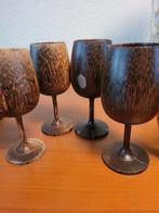 4 houten Wijnglazen palmhout kokosnoot vintage hout bekers, Overige materialen, Overige stijlen, Glas of Glazen, Ophalen of Verzenden