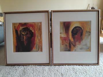 2 luik schilderij, zwart rood oranje beschikbaar voor biedingen