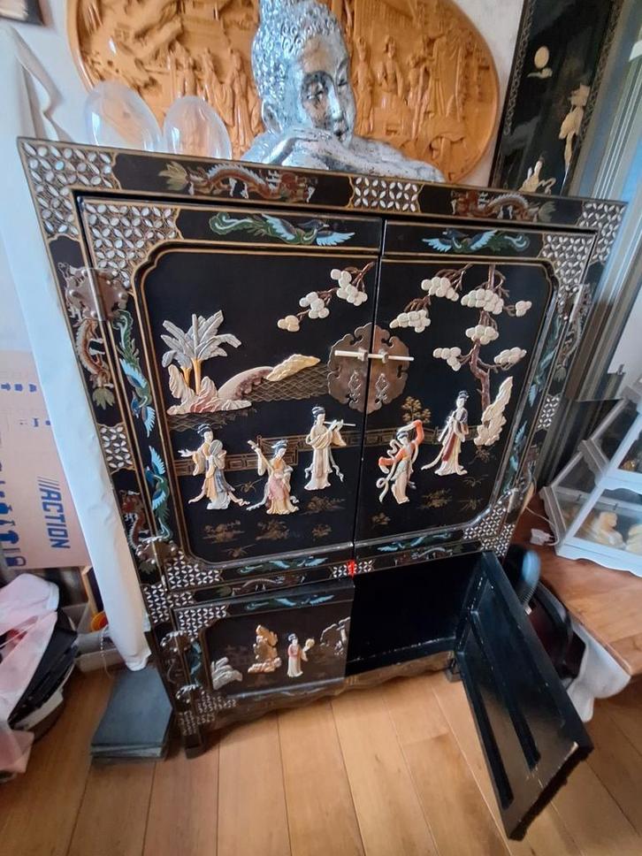 Chinese kast, dressoir & 2 schilderijen, Antiek en Kunst, Antiek | Meubels | Kasten, Ophalen