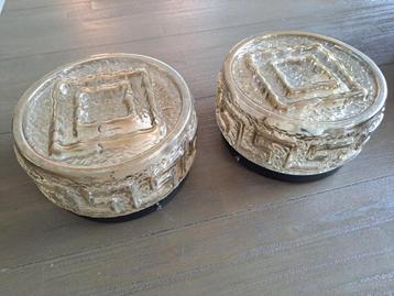 Fraaie set van twee vintage glazen plafondlampen beschikbaar voor biedingen