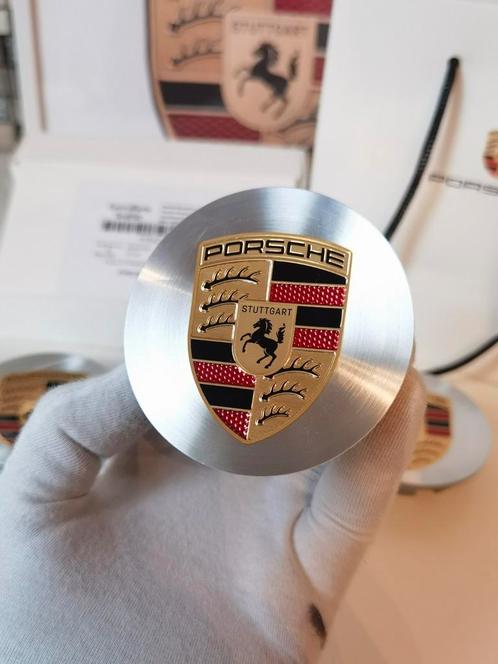 Porsche Crest Lichtmetalen Velg Naafdoppen Diamant Gedraaid, Auto diversen, Wieldoppen, Nieuw, Ophalen of Verzenden