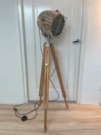 Industrieel vloerlamp, statief, hout met rvs, Huis en Inrichting, Lampen | Vloerlampen, Ophalen of Verzenden, Gebruikt, Hout, 150 tot 200 cm