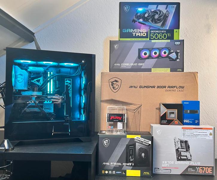 MSI PC | RTX 5060 Ti 16 GB | Ryzen 9 9900X | 64GB DDR5 | 2TB, Computers en Software, Desktop Pc's, Nieuw, 4 Ghz of meer, SSD, 64 GB of meer