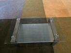 luxe glazen design salontafel (glas en metaal), Huis en Inrichting, Ophalen, Gebruikt, 100 tot 150 cm, 50 tot 100 cm