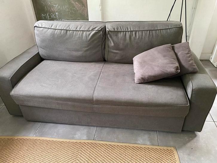 Grijze slaapbank - Tweepersoons, Huis en Inrichting, Slaapkamer | Slaapbanken, Gebruikt, 160 cm, 200 cm, Tweepersoons, Grijs, Ophalen