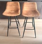 Set 2 cognac barkrukken stof – nette gebruikte staat, Huis en Inrichting, Barkrukken, Kunststof, Gebruikt, Met voetsteun, 60 tot 90 cm