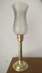 Messing kandelaar met veermechanisme en windlicht 45 cm hoog, Antiek en Kunst, Ophalen of Verzenden, Koper of Brons