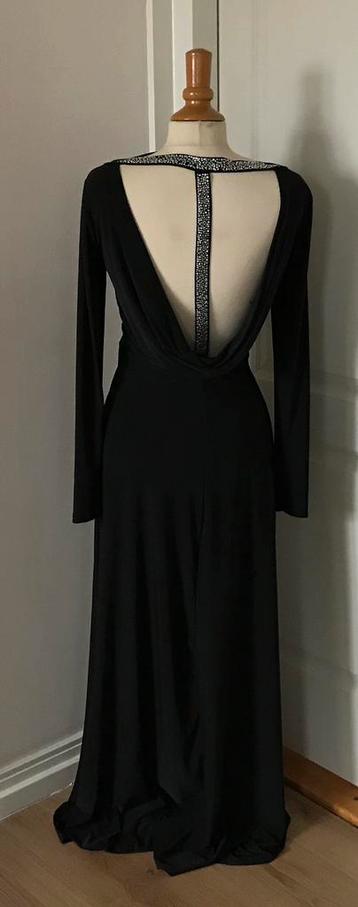 Jane Norman luxe lange zwarte jurk lage rug strass accent M beschikbaar voor biedingen