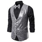 Heren zilveren glitter gilet giletje feest party kostuum, Verzenden, Nieuw, Kleding