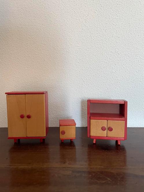 Jaren 70 kastjes hout rood-blank, Kinderen en Baby's, Speelgoed | Poppenhuizen, Gebruikt, Ophalen of Verzenden