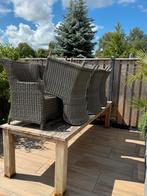 Grote tafel 300 x 100 + 8 stoelen en kussens, Ophalen, Gebruikt, Rechthoekig, Hout