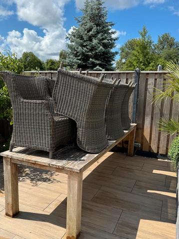 Grote tafel 300 x 100 + 8 stoelen en kussens beschikbaar voor biedingen
