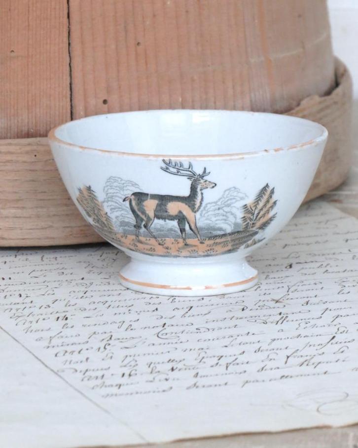 Antiek spoelkommetje “Hert & Paard”, Antiek en Kunst, Antiek | Servies los, Ophalen of Verzenden