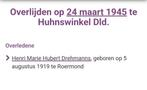 Drehmans -Roermond-Kamp Hunswinkel - WW2 bidprentje, Bidprentje, Verzenden