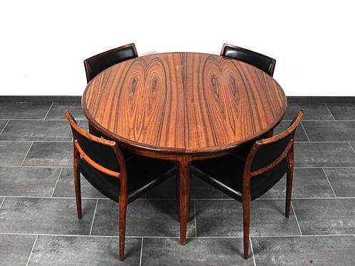 Set van 4 lederen palisander Møller stoelen en eettafel, Huis en Inrichting, Complete eetkamers, Gebruikt, 4 tot 6 stoelen, Ophalen of Verzenden