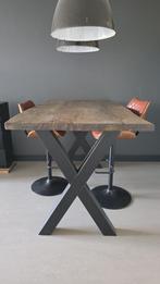 Bar tafel met zwaar  eiken blad .. merk Bouwie, Huis en Inrichting, Tafels | Eettafels, 200 cm of meer, Zo goed als nieuw, Rechthoekig