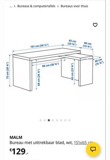 Ikea Malm bureau, uitschuifbaar met Micke ladeblok op wielen - afbeelding 6