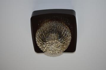 Retro plafonnière vierkant donkerbruin glas met patroon beschikbaar voor biedingen