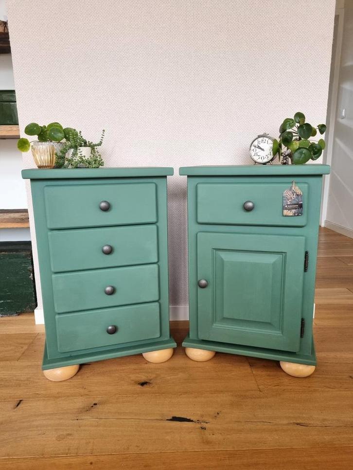 Leuke set groene kastjes, Huis en Inrichting, Slaapkamer | Nachtkastjes, Gebruikt, 55 tot 70 cm, Minder dan 45 cm, Hout, Ophalen