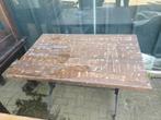 Tuintafel hout met gietijzer poot 120 x 80 x 76 hoog, Ophalen, Gebruikt
