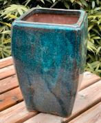 Bonsai Cascade pot XL blauw tinten geglazuurd 25x25x37,2, Ophalen, Vierkant, Zo goed als nieuw, Aardewerk