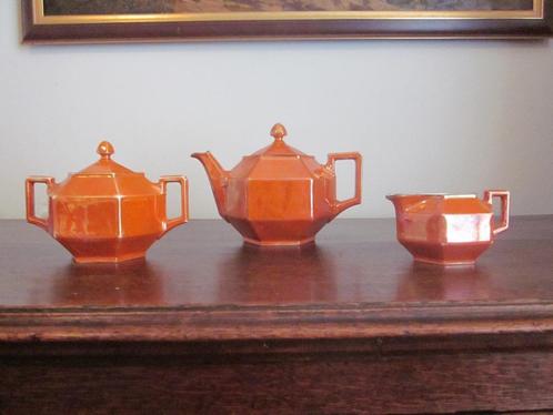 Thee set art deco 3 delig oranje keramiek, Antiek en Kunst, Antiek | Keramiek en Aardewerk, Ophalen of Verzenden