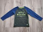 Mooie blauw groene longsleeve met tekst van WE, maat 110/116, Kinderen en Baby's, Kinderkleding | Maat 110, Jongen, WE, Ophalen of Verzenden