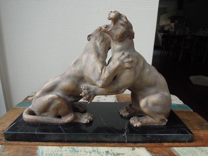 Spelende leeuwen Art Deco, Antiek en Kunst, Kunst | Beelden en Houtsnijwerken, Ophalen of Verzenden