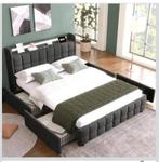 NIEUW IN DOOS Bed 140x200cm met LED Verlichting USB/220v, Huis en Inrichting, Slaapkamer | Bedden, 200 cm, Hout, Nieuw, Tweepersoons