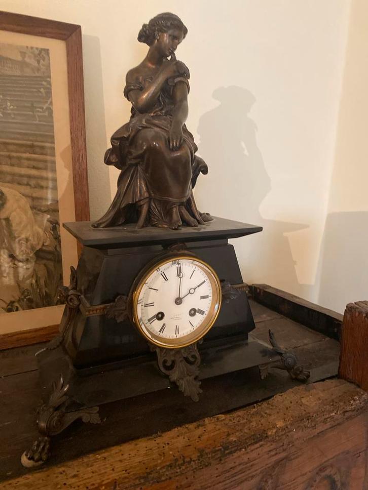 Antieke Pendule met Bronzen Beeld Dame, Antiek en Kunst, Antiek | Klokken, Ophalen